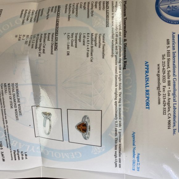 Orange Tourmaline 1.40ct Diamonds Platinum Ring - Picture 7 of 7